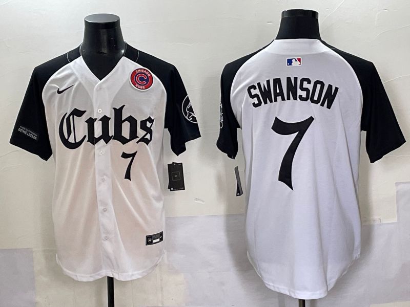 Men 2025 Chicago Cubs 7 Swanson white black Five generations Joint Name Nike MLB Jersey style 7